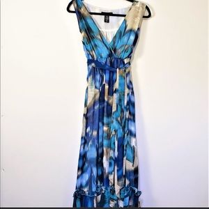 Apostrophe Blue and Cream Patterned Maxi Dress